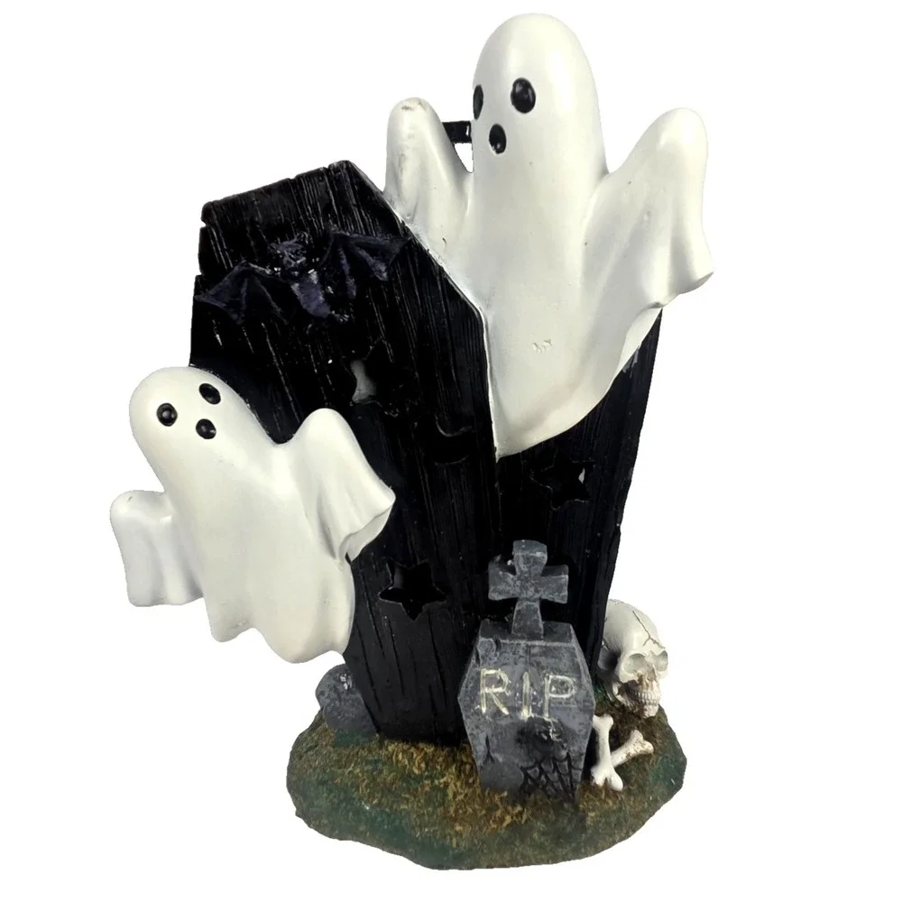 Spooky Hollow Ghost Coffin LED Figurine Adult 9in Black White NEW Halloween